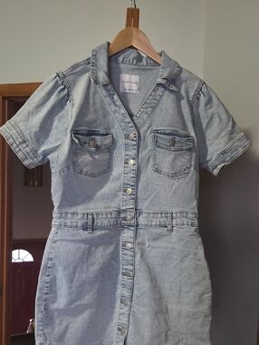 Light Wash Denim Button-Front Dress
